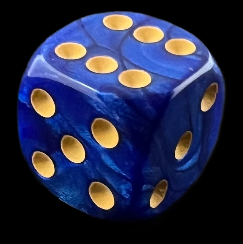 UK Made Dice Lustrous Pearl Dark Blue with Yellow D6 Spot Dice