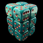 UK Made Dice Lustrous Pearl Jade with Red 12 x D6 Dice Set