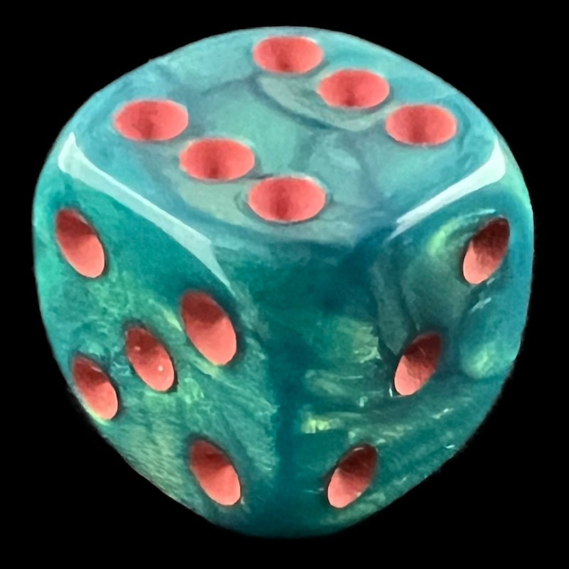 UK Made Dice Lustrous Pearl Jade with Red 12 x D6 Dice Set
