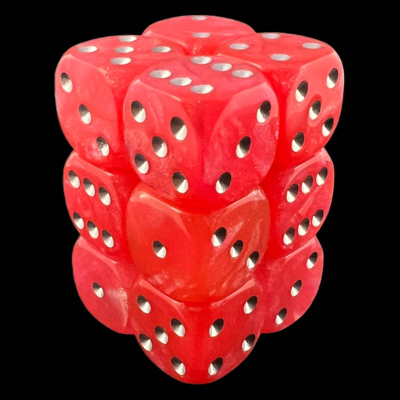 UK Made Dice Lustrous Pink with Silver 12 x D6 Dice Set