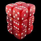 UK Made Dice Lustrous Red with White 12 x D6 Dice Set