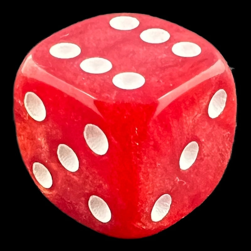 UK Made Dice Lustrous Red with White 12 x D6 Dice Set