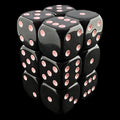 UK Made Dice Opaque Black with Pink 12 x D6 Dice Set