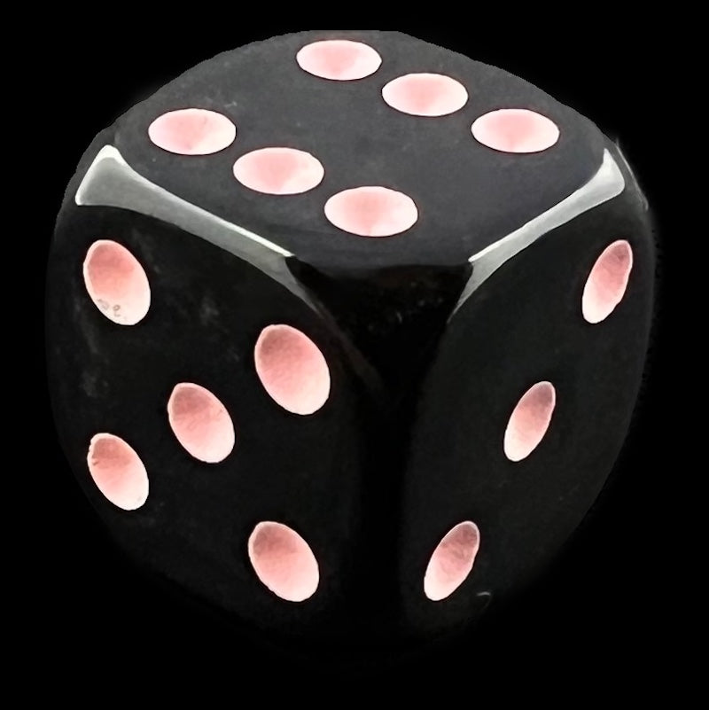 UK Made Dice Opaque Black with Pink D6 Spot Dice