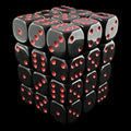 UK Made Dice Opaque Black with Red 36 x D6 Dice Set