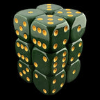 UK Made Dice Opaque Olive with Khaki 12 x D6 Dice Set