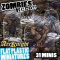 ArcKnight Flat Plastic Miniatures - Zombie Horde - 31 Minis
