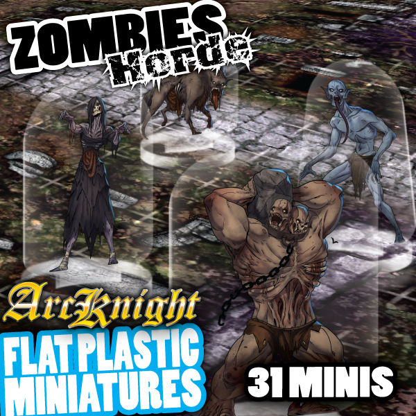 ArcKnight Flat Plastic Miniatures - Zombie Horde - 31 Minis