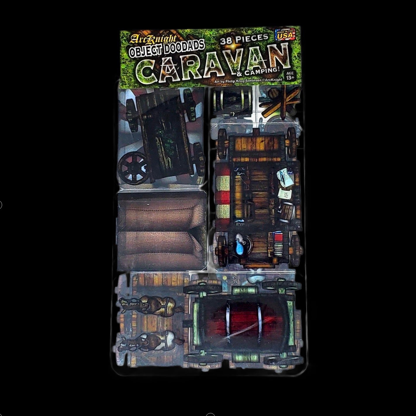 ArcKnight Flat Plastic Miniatures - Roleplaying Objects - Caravan - 38 Pieces
