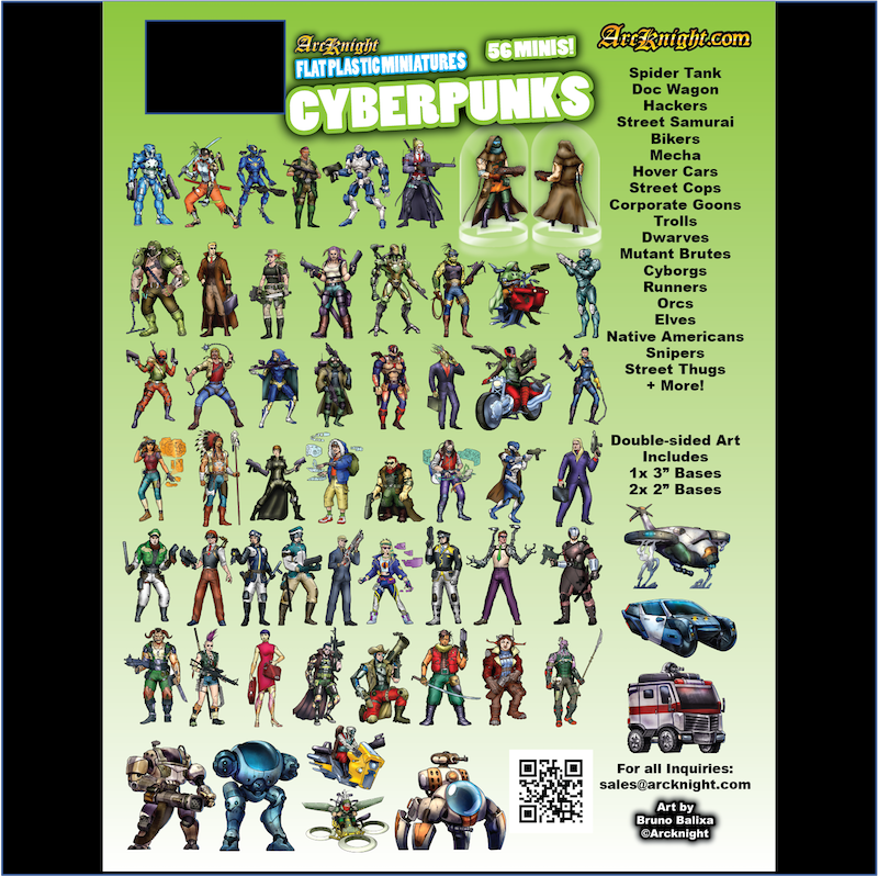 ArcKnight Flat Plastic Miniatures - Cyberpunks - 56 Minis