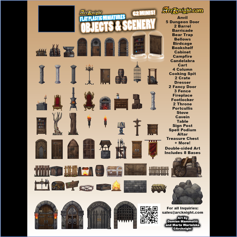ArcKnight Flat Plastic Miniatures - Objects & Scenery - 62 Minis