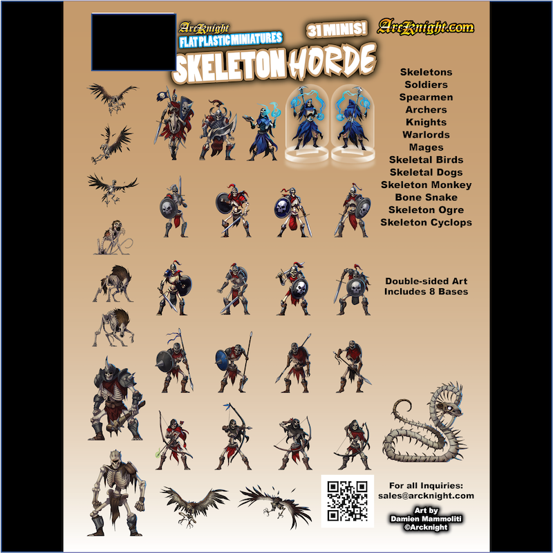 ArcKnight Flat Plastic Miniatures - Skeleton Horde - 31 Minis