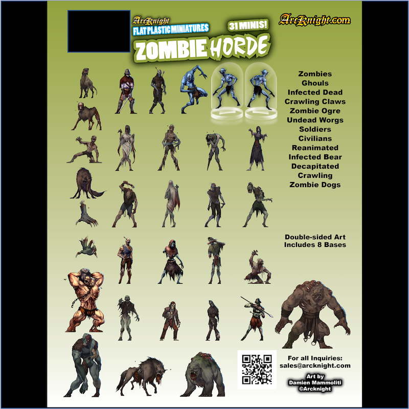 ArcKnight Flat Plastic Miniatures - Zombie Horde - 31 Minis