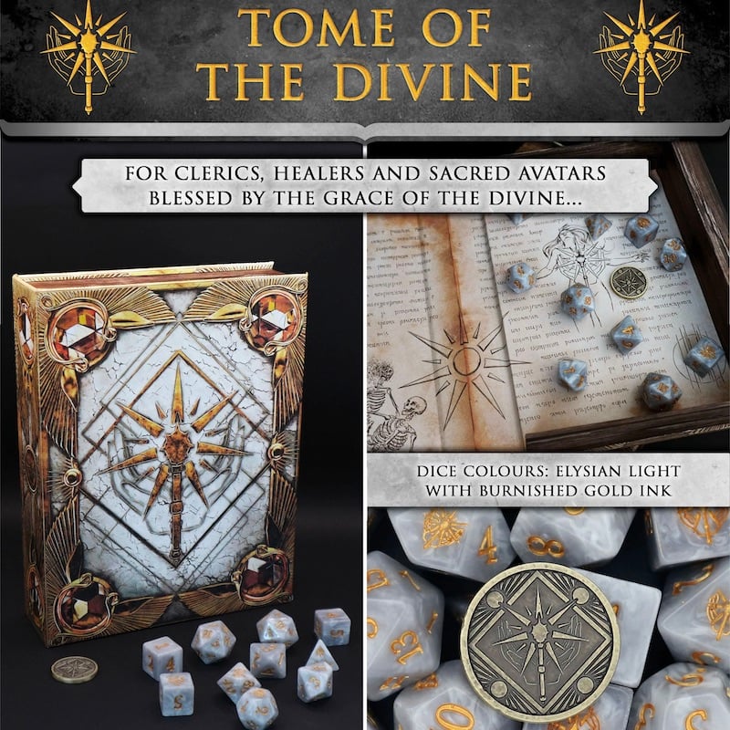 Tome of the Divine - 10 Dice Polyset / Coin / Dice Tray