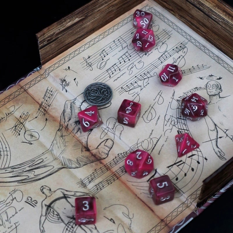 Tome of Cadence (Bard) - 10 Dice Polyset / Coin / Dice Tray