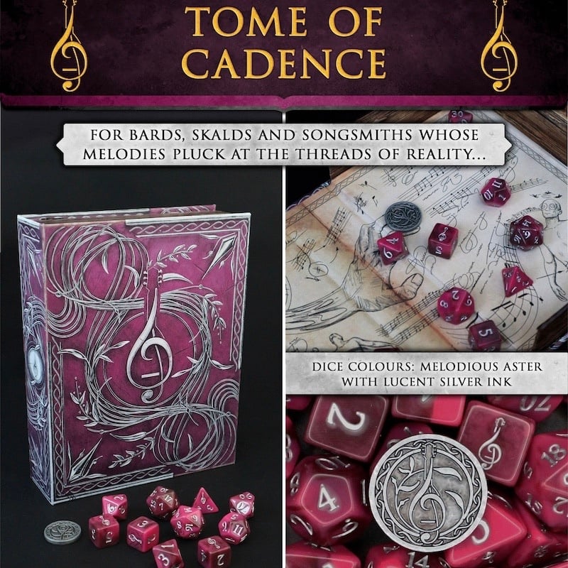 Tome of Cadence (Bard) - 10 Dice Polyset / Coin / Dice Tray