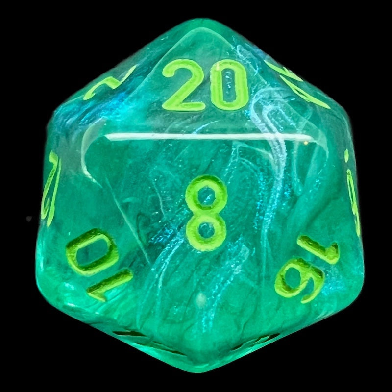 Chessex Borealis Kelp & Light Green Luminary Glow In Dark D20 Dice