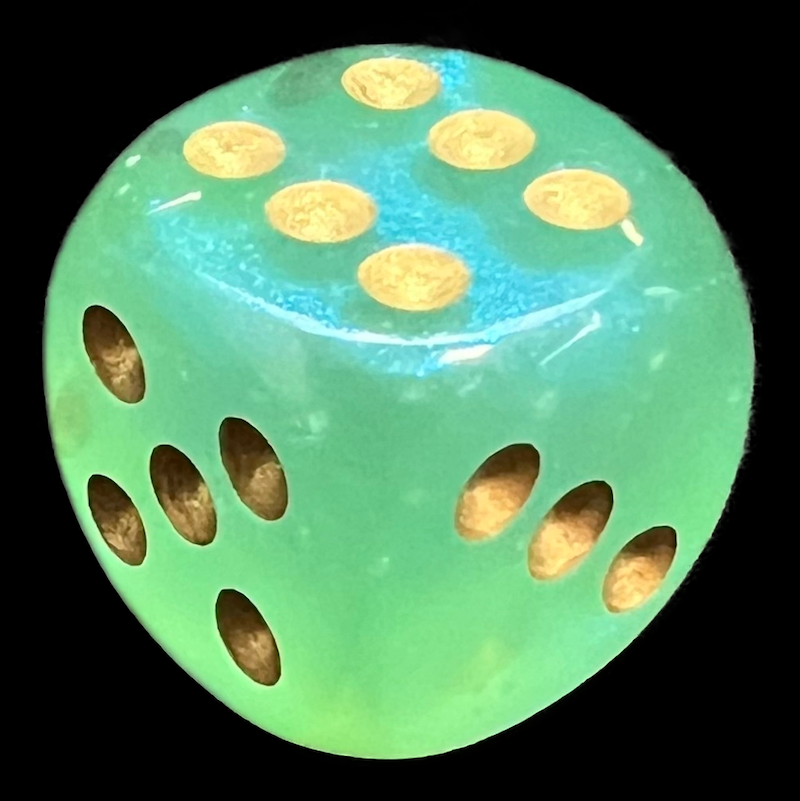 Chessex Borealis Light Green & Gold Luminary 16mm D6 Spot Dice