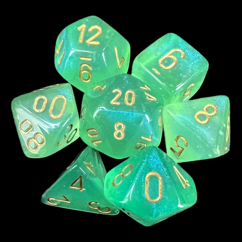 Chessex Borealis Light Green & Gold Luminary 7 Dice Polyset