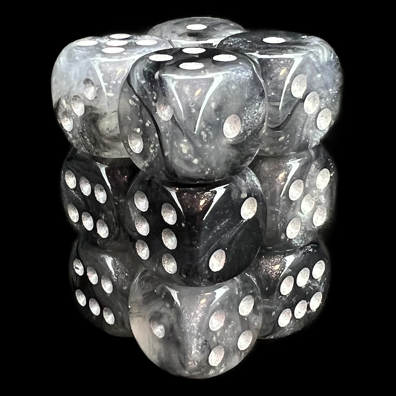 Chessex Borealis Light Smoke &amp; Silver Luminary 12 x D6 Dice Set