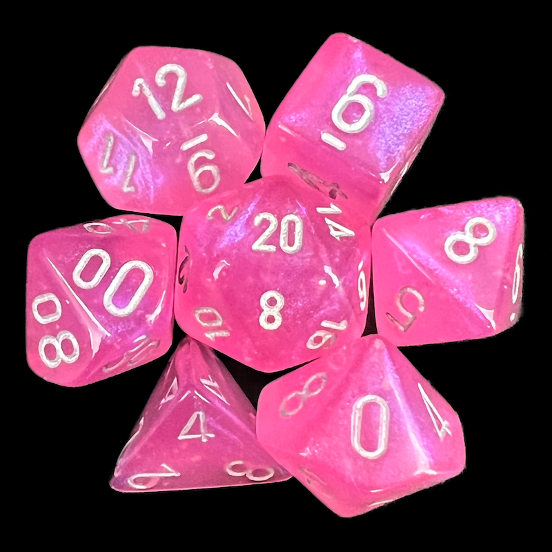 Chessex Borealis Pink &amp; Silver Luminary 7 Dice Polyset
