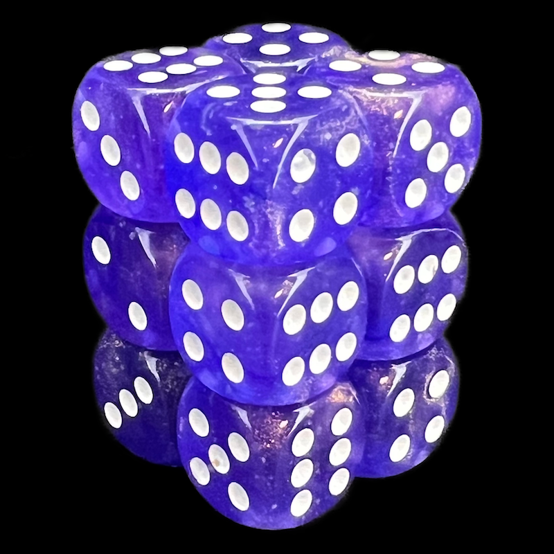 Chessex Borealis Purple & White Luminary 12 x D6 Dice Set