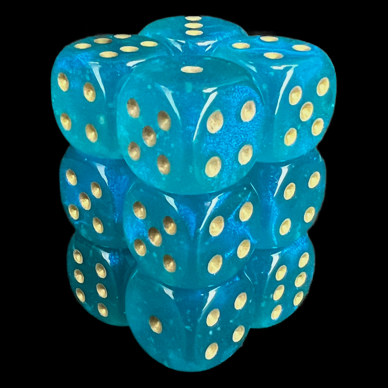 Chessex Borealis Teal & Gold Luminary 12 x D6 Dice Set