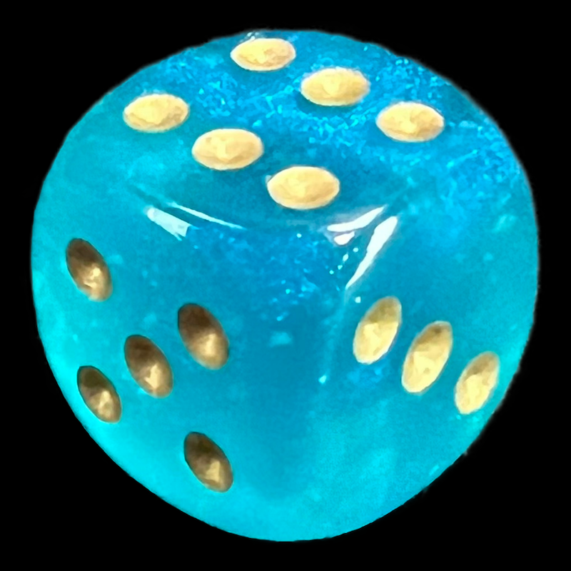 Chessex Borealis Teal & Gold Luminary 16mm D6 Spot Dice