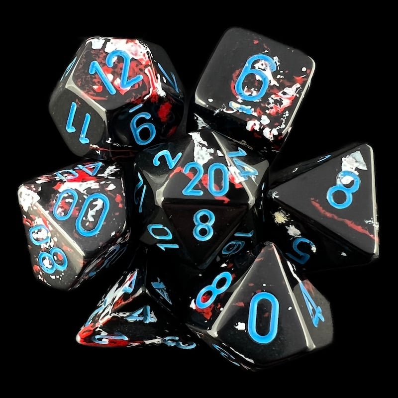 Chessex Brush Dark Side with Blue 7 Dice Polyset