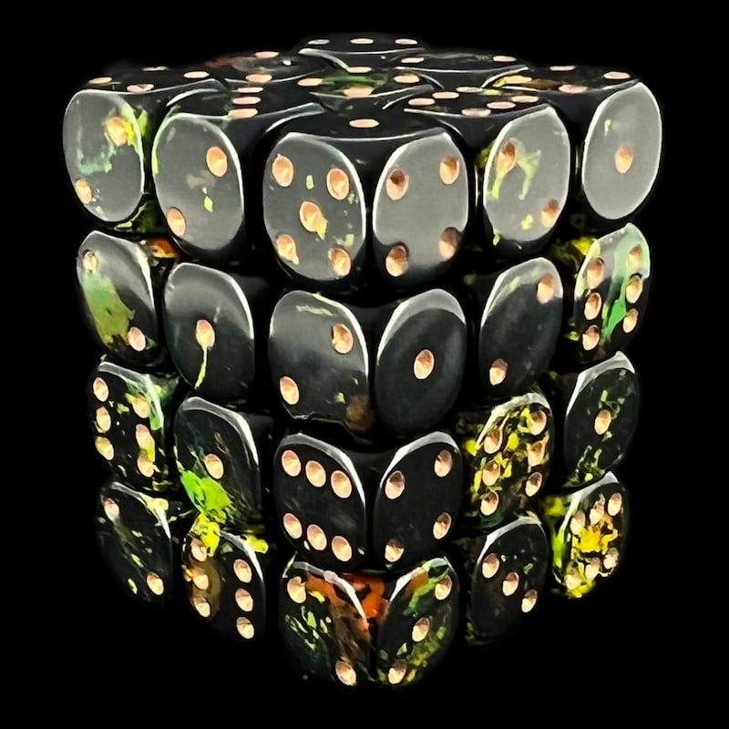 Chessex Brush Deep Forest with Gold 36 x D6 Dice Set