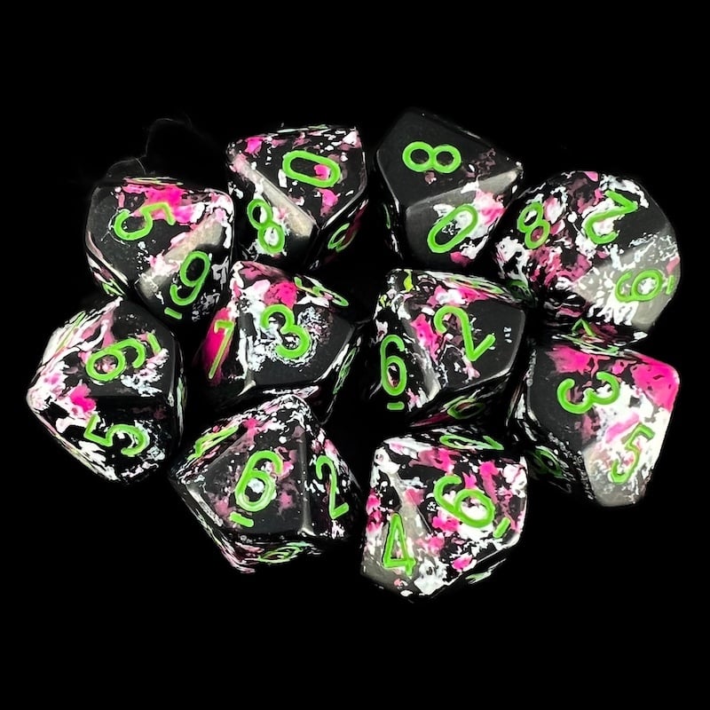 Chessex Brush Paintball with Green 10 x D10 Dice Set