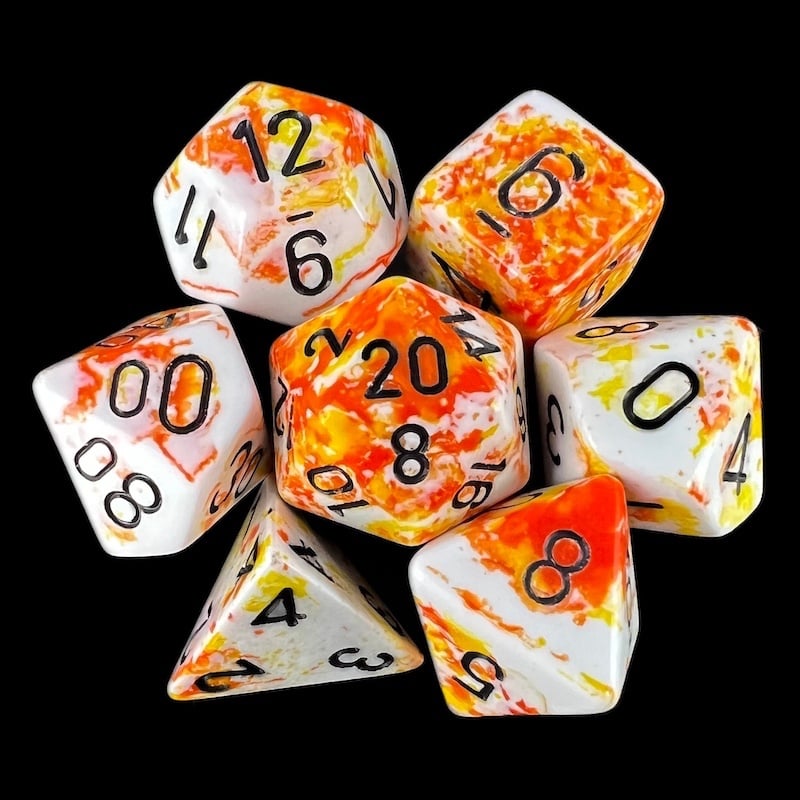 Chessex Brush Sunrise with Black 7 Dice Polyset