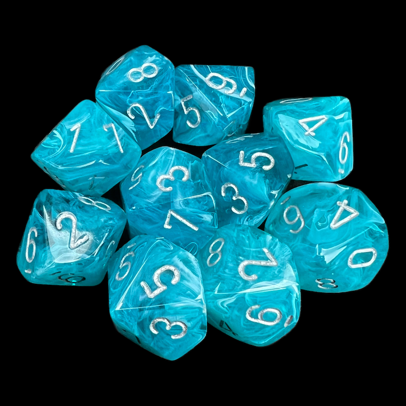 Chessex Cirrus Aqua & Silver 10 x D10 Dice Set