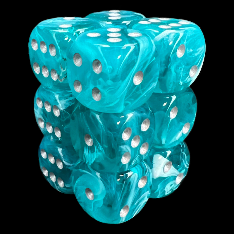 Chessex Cirrus Aqua & Silver 12 x D6 Dice Set