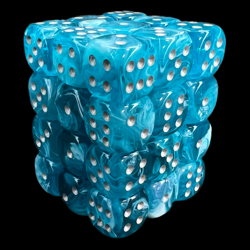 Chessex Cirrus Aqua & Silver 36 x D6 Dice Set