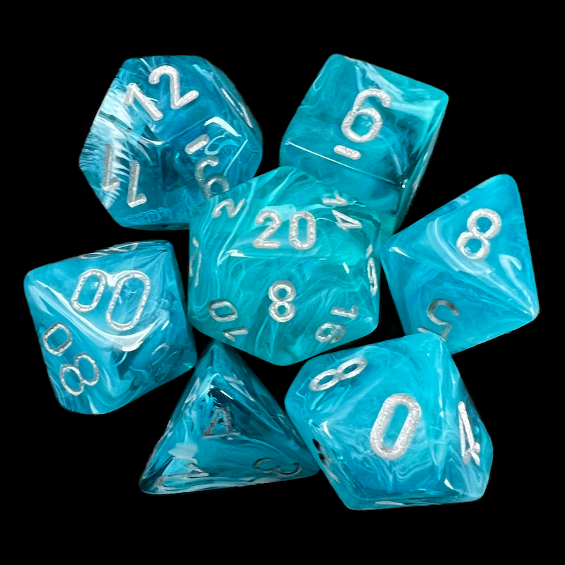 Chessex Cirrus Aqua & Silver 7 Dice Polyset