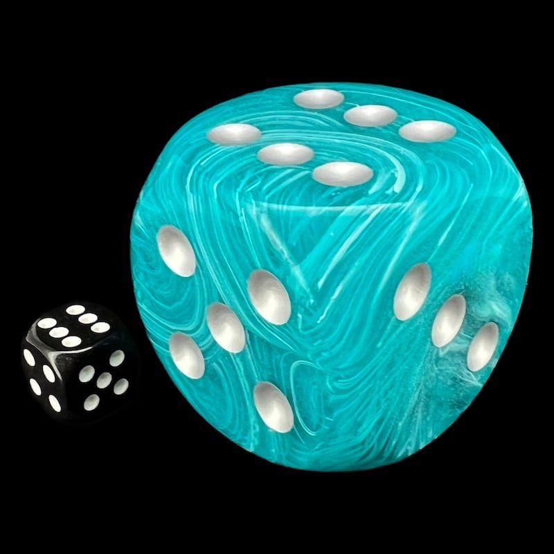 Chessex Cirrus Aqua & Silver MASSIVE 50mm D6 Spot Dice