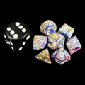 Chessex Festive Carousel & White MINI-HEDRAL 7 Dice Polyset with Dice Cube