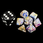Chessex Festive Carousel & White MINI-HEDRAL 7 Dice Polyset with Dice Cube