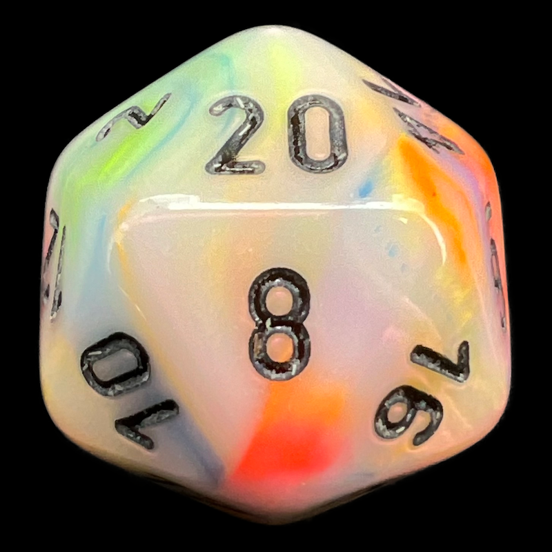 Chessex Festive Circus & Black D20 Dice