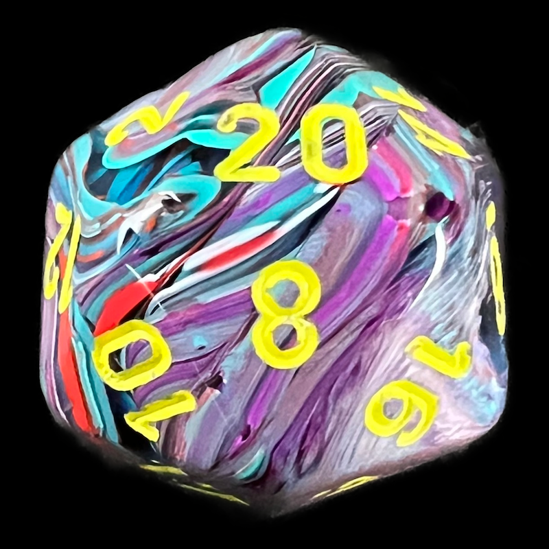Chessex Festive Mosaic & Yellow D20 Dice