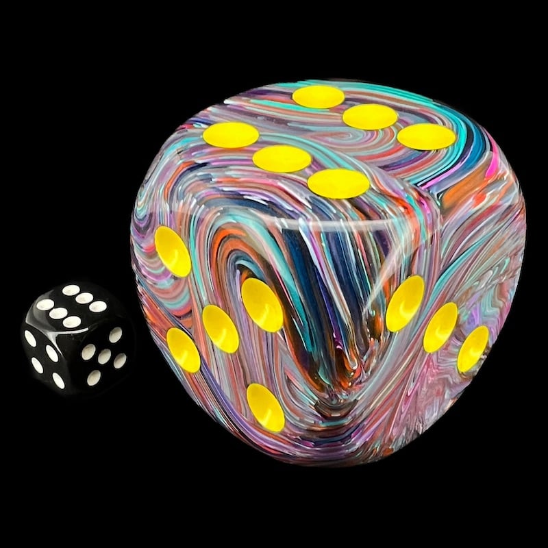 Chessex Festive Mosaic & Yellow MASSIVE 50mm D6 Spot Dice