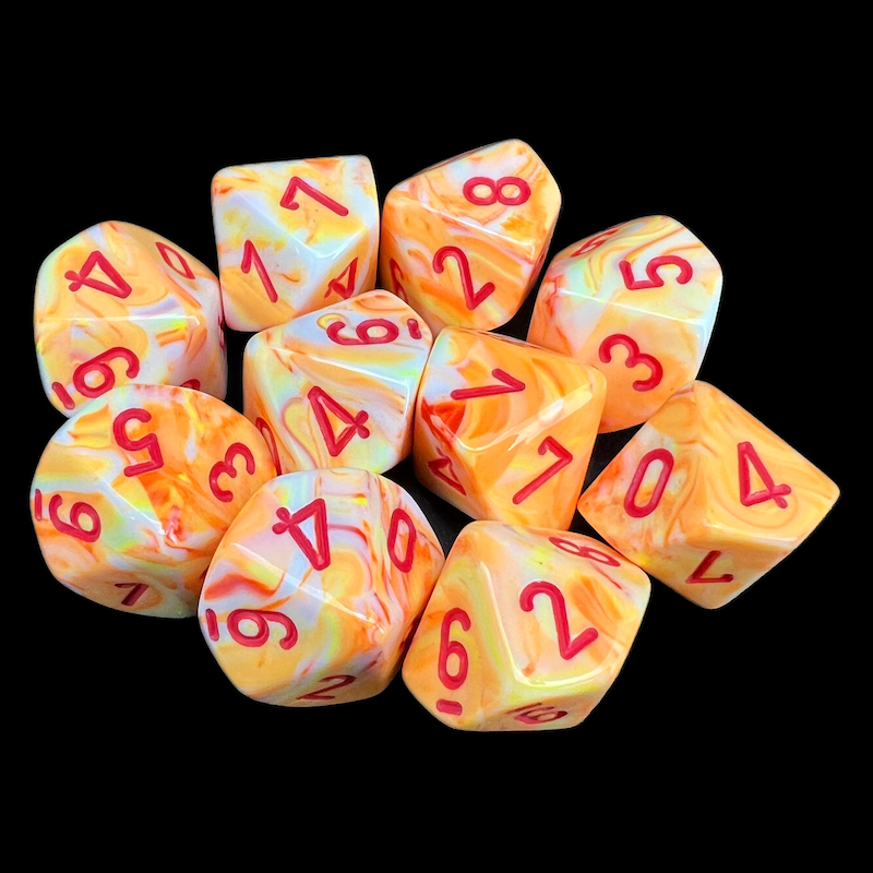 Chessex Festive Sunburst & Red 10 x D10 Dice Set