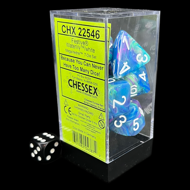 Chessex Festive Waterlily & White MEGA-HEDRAL Jumbo 7 Dice Polyset