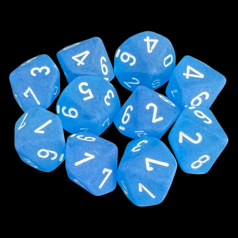 Chessex Frosted Caribbean Blue & White 10 x D10 Dice Set