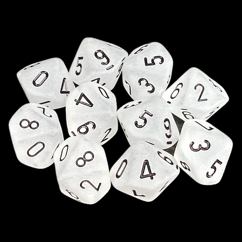 Chessex Frosted Clear & Black 10 x D10 Dice Set