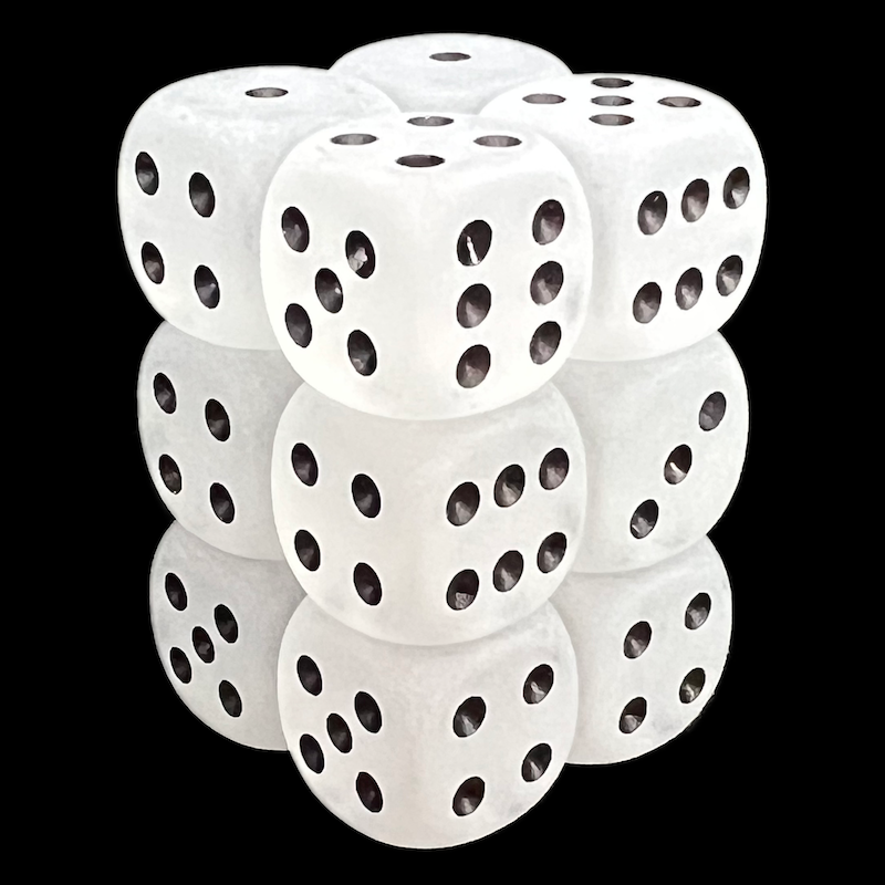 Chessex Frosted Clear & Black 12 x D6 Dice Set