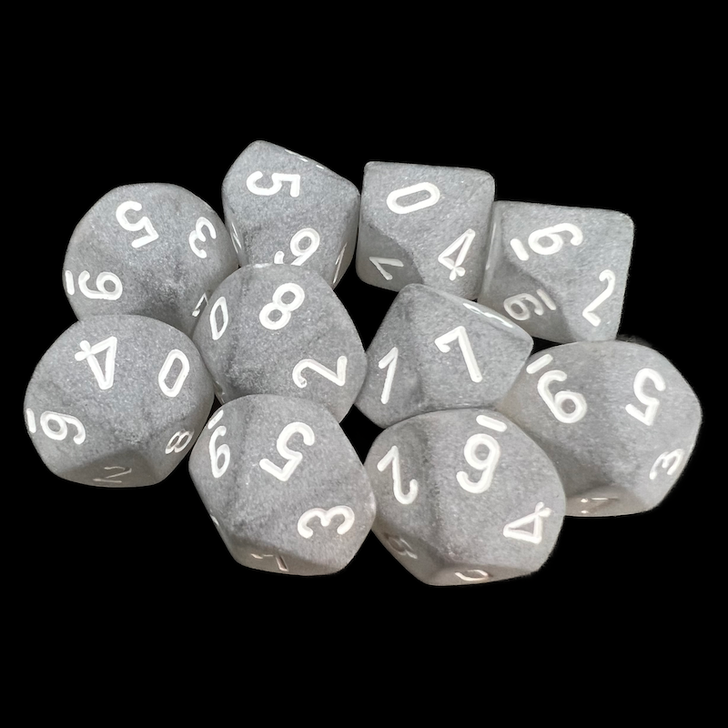 Chessex Frosted Smoke & White 10 x D10 Dice Set - Discontinued
