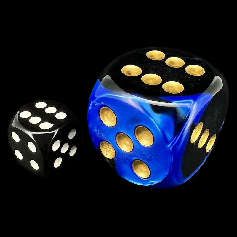Chessex Gemini Black & Blue with Gold BIG 30mm D6 Spot Dice