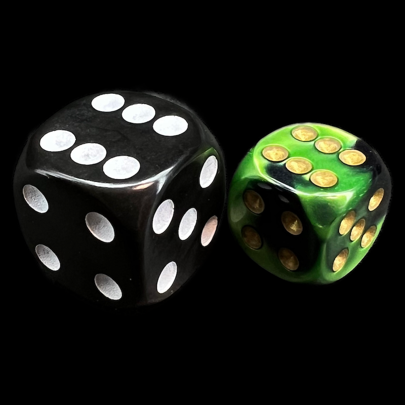 Chessex Gemini Black & Green 12mm D6 Spot Dice